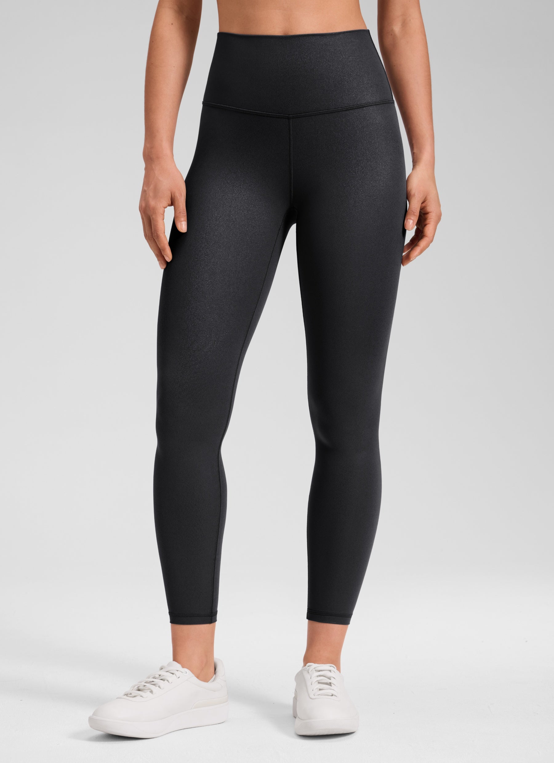 CRZ YOGA Women Butterluxe Matte Faux Leather Leggings 25'' Black Foil Pattern