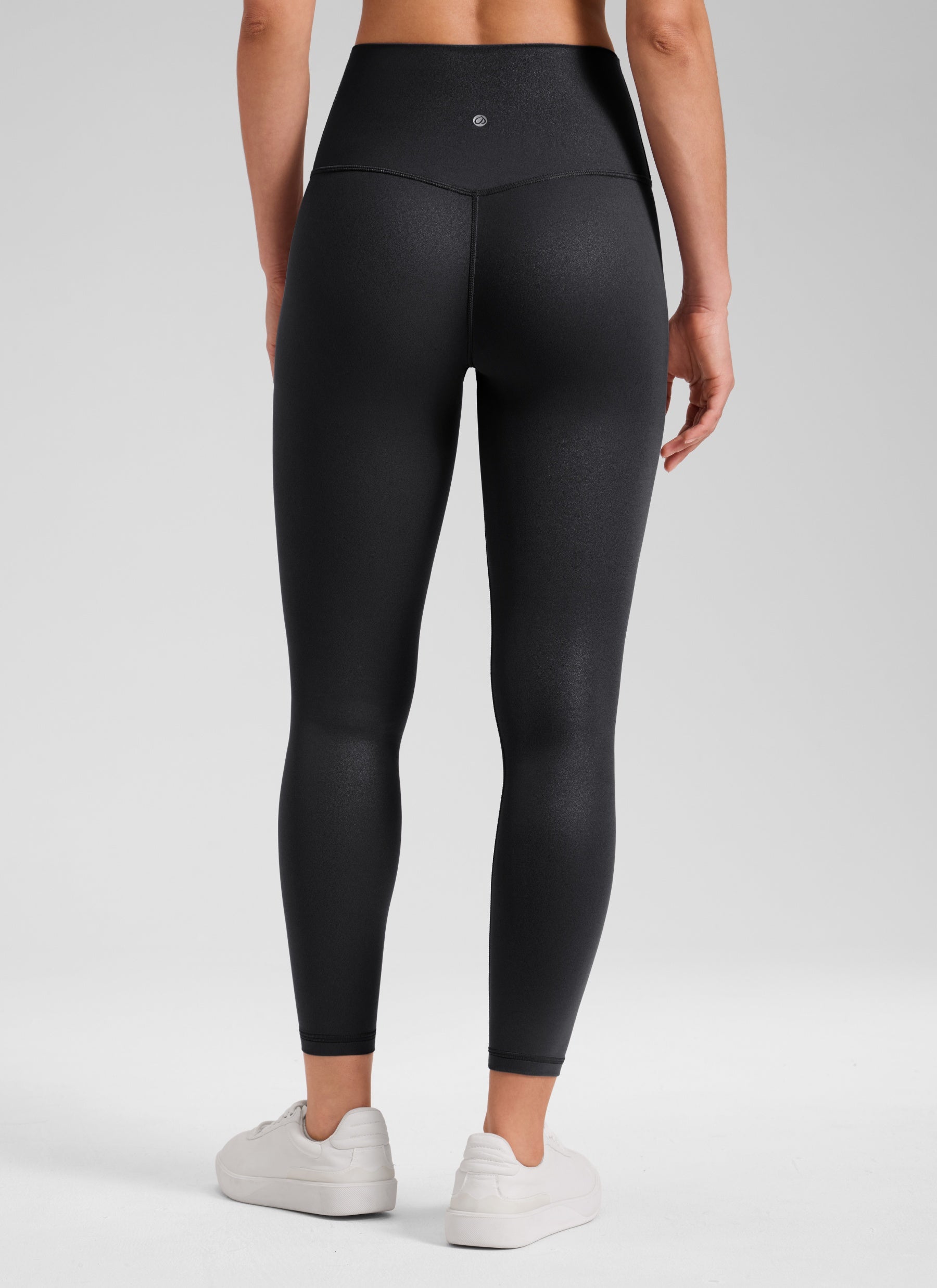CRZ YOGA Women Butterluxe Matte Faux Leather Leggings 25'' Black Foil Pattern