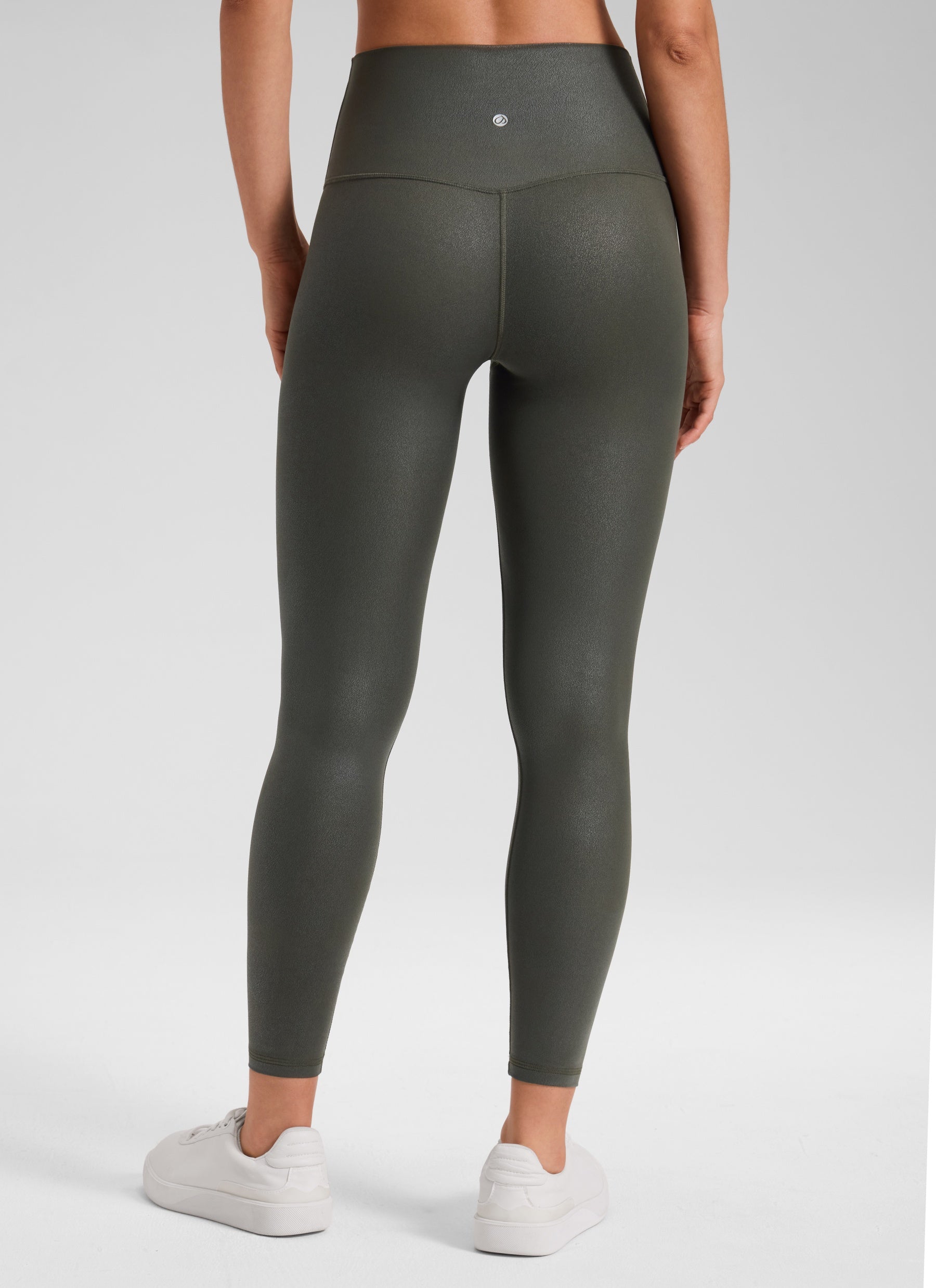 CRZ YOGA Women Butterluxe Matte Faux Leather Leggings 25'' Olive Green Foil Pattern