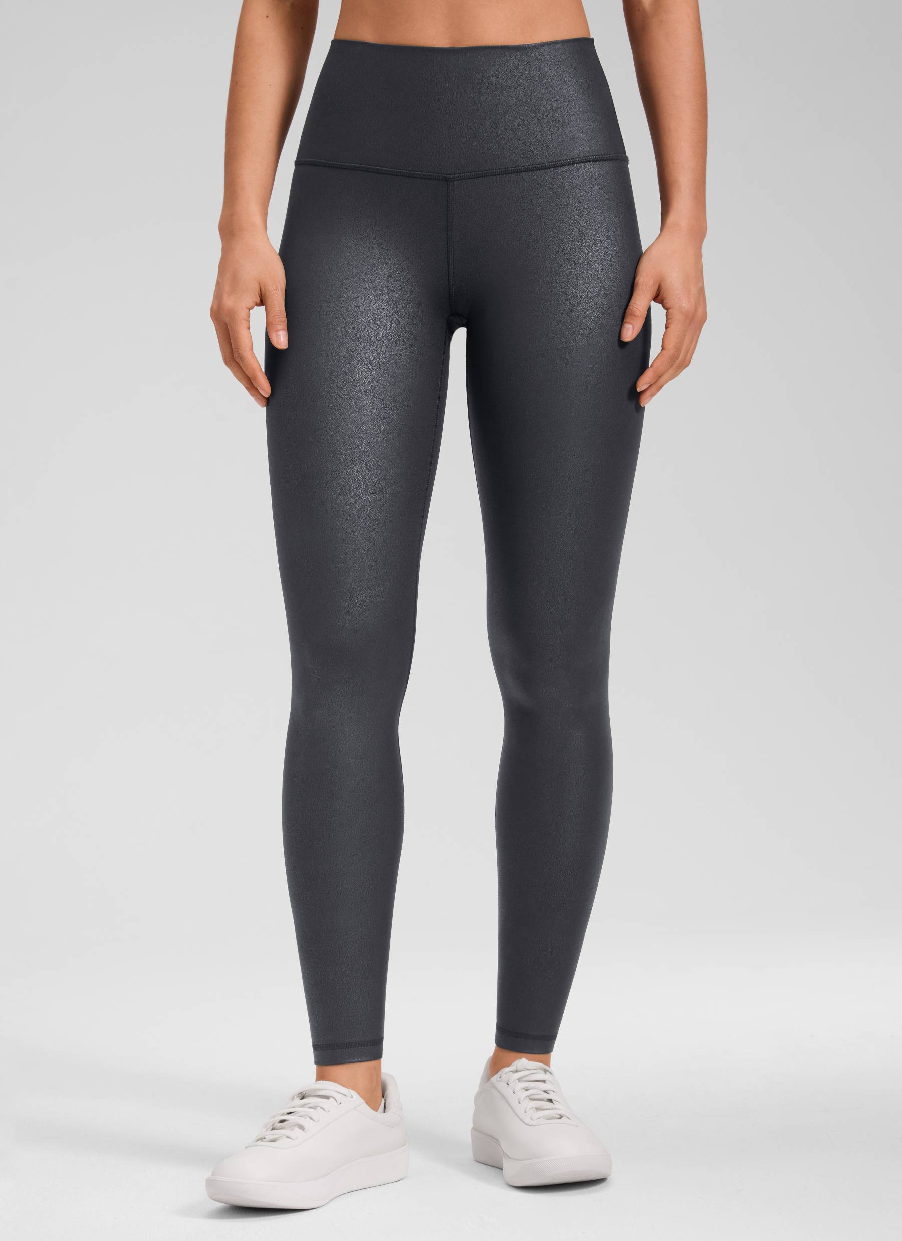 CRZ YOGA Women Butterluxe Matte Faux Leather Leggings 28' Mysterious Grey Foil Pattern