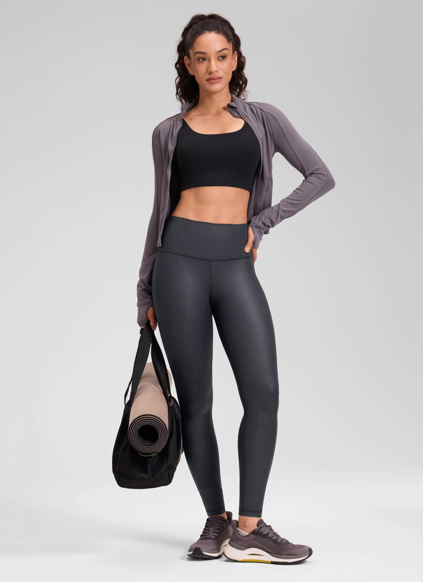 CRZ YOGA Women Butterluxe Matte Faux Leather Leggings 28' Mysterious Grey Foil Pattern