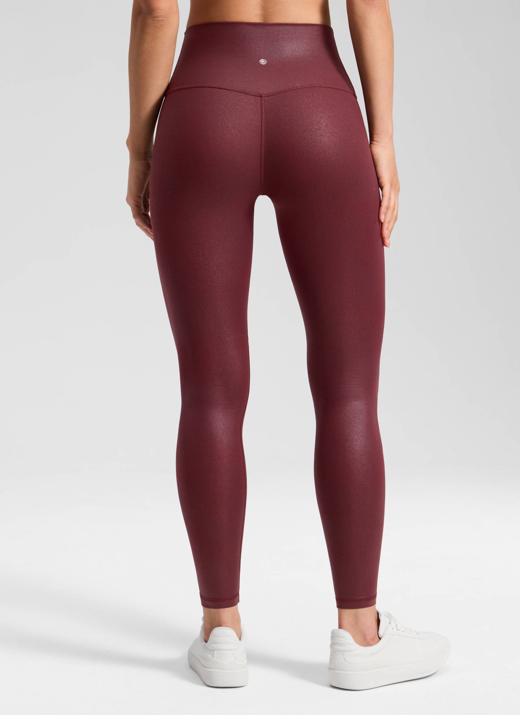 CRZ YOGA Women Butterluxe Matte Faux Leather Leggings 28' Red Merlot Foil Pattern