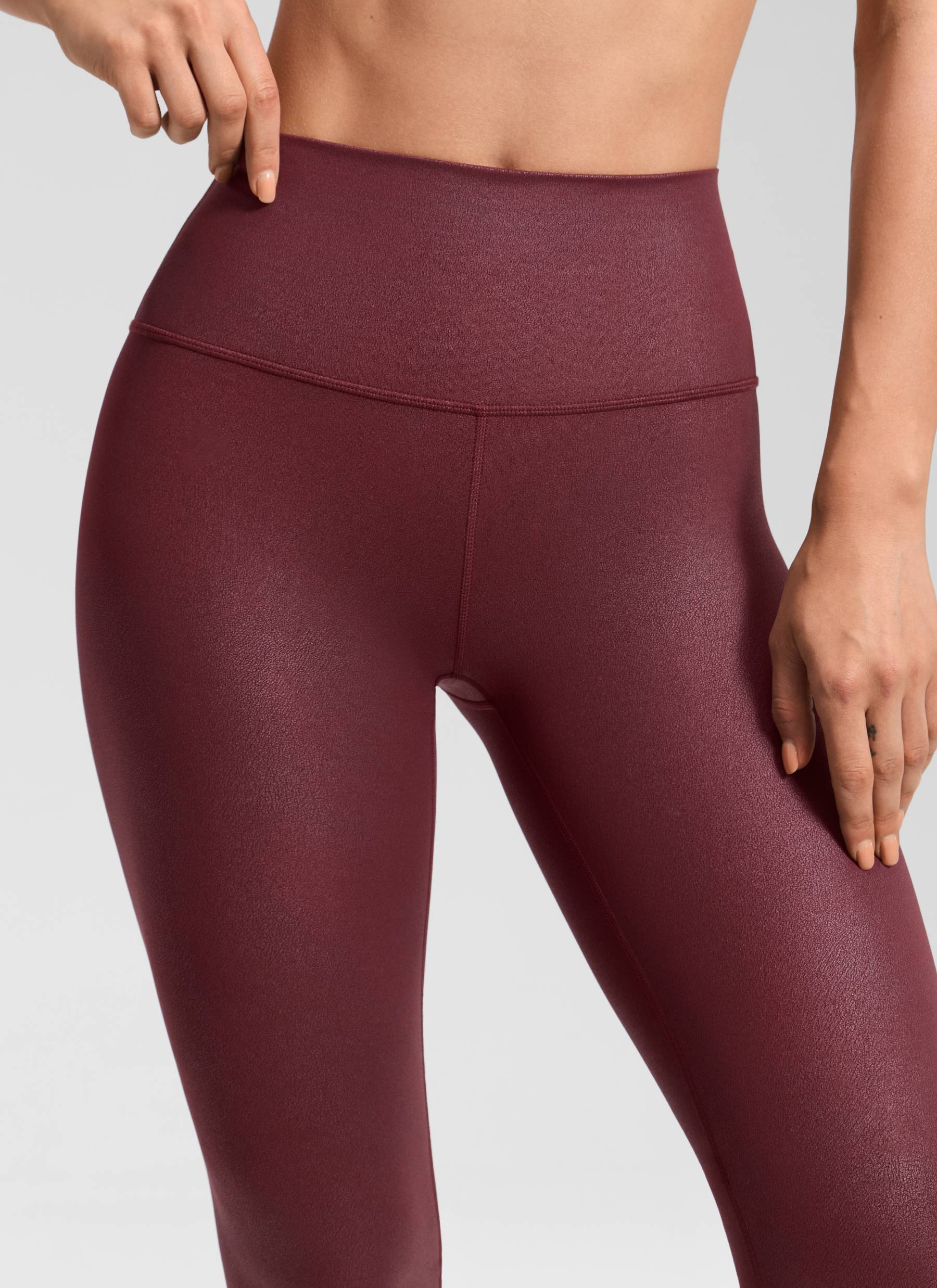 CRZ YOGA Women Butterluxe Matte Faux Leather Leggings 28' Red Merlot Foil Pattern