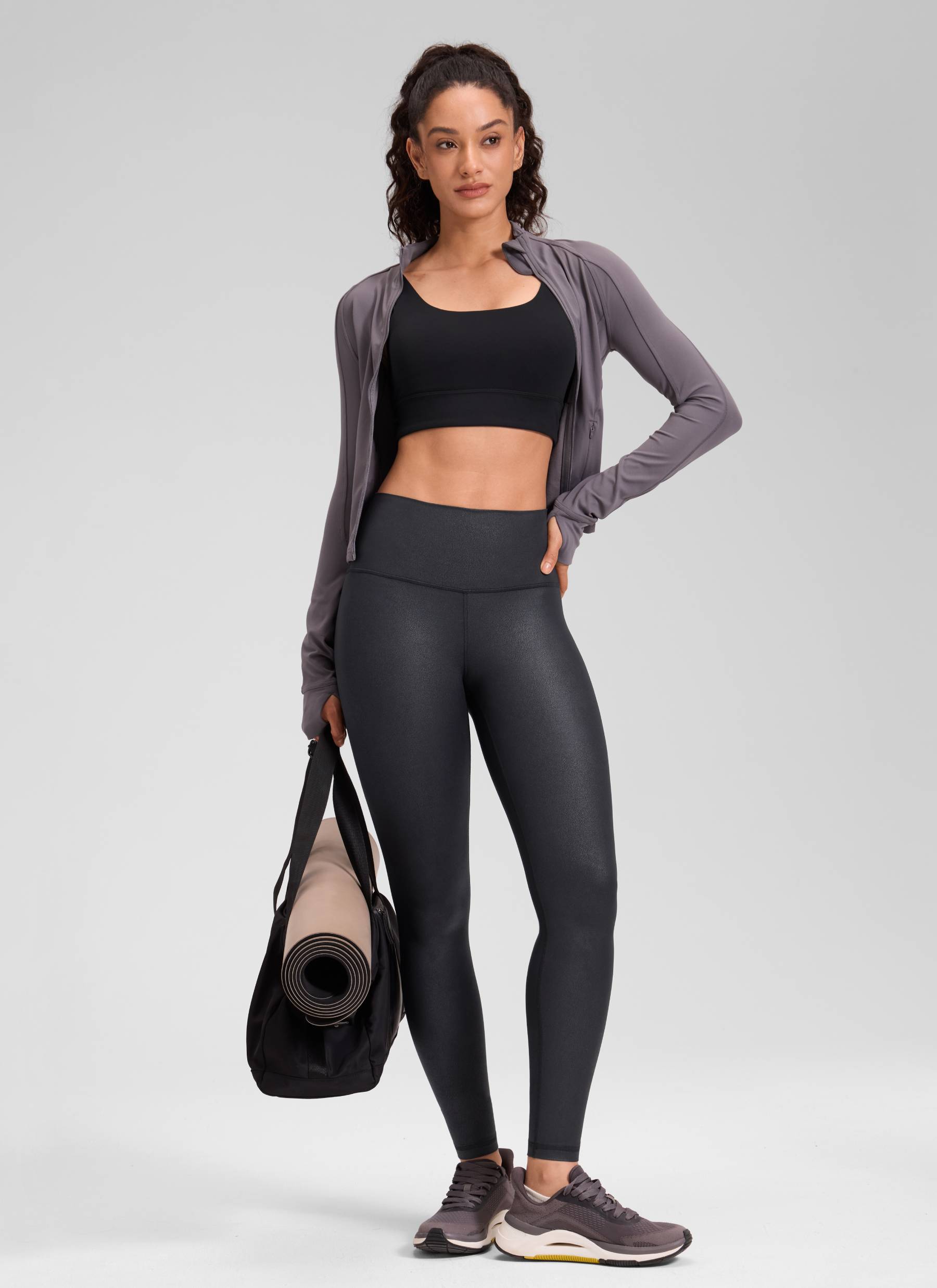CRZ YOGA Women Butterluxe Matte Faux Leather Leggings 28' Black Foil Pattern
