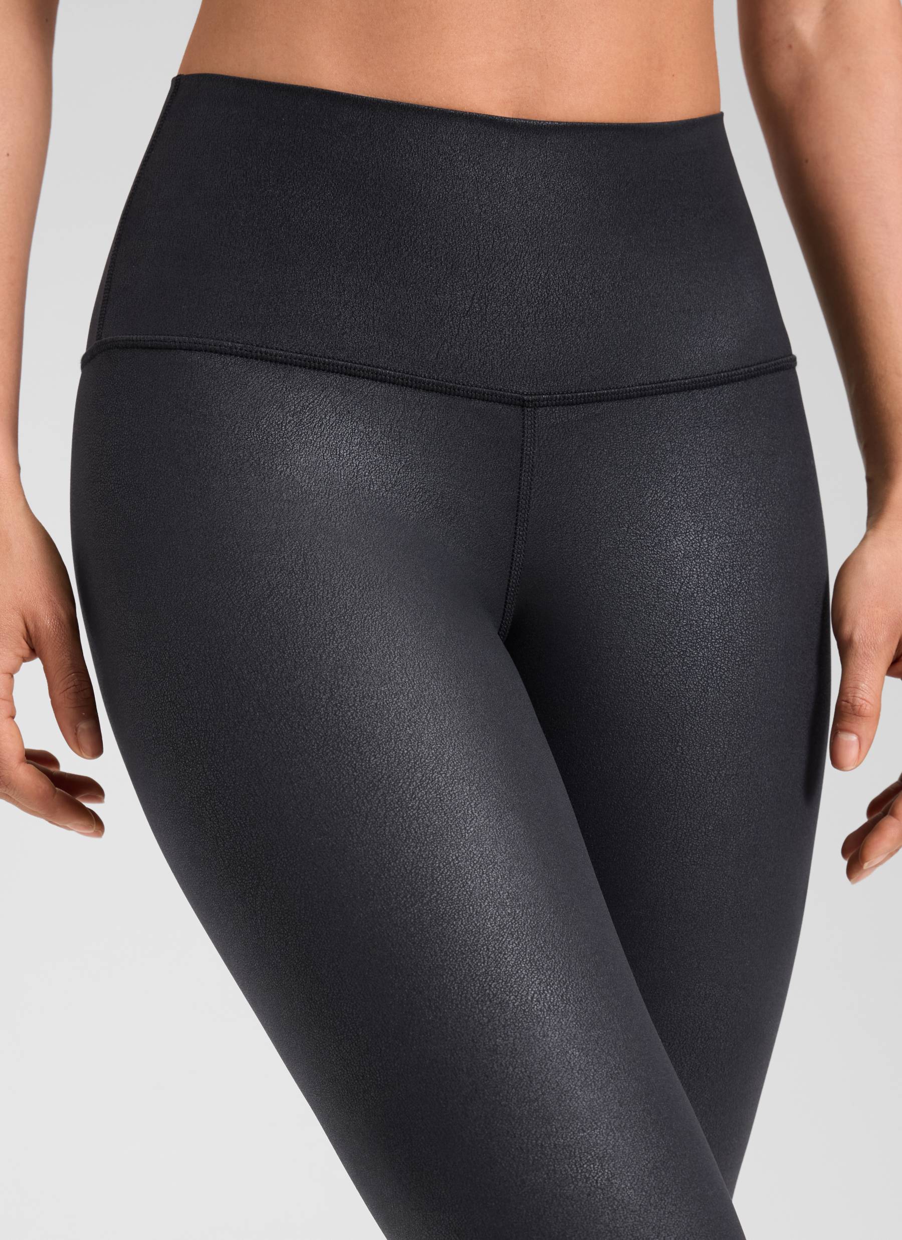 CRZ YOGA Women Butterluxe Matte Faux Leather Leggings 28' Black Foil Pattern