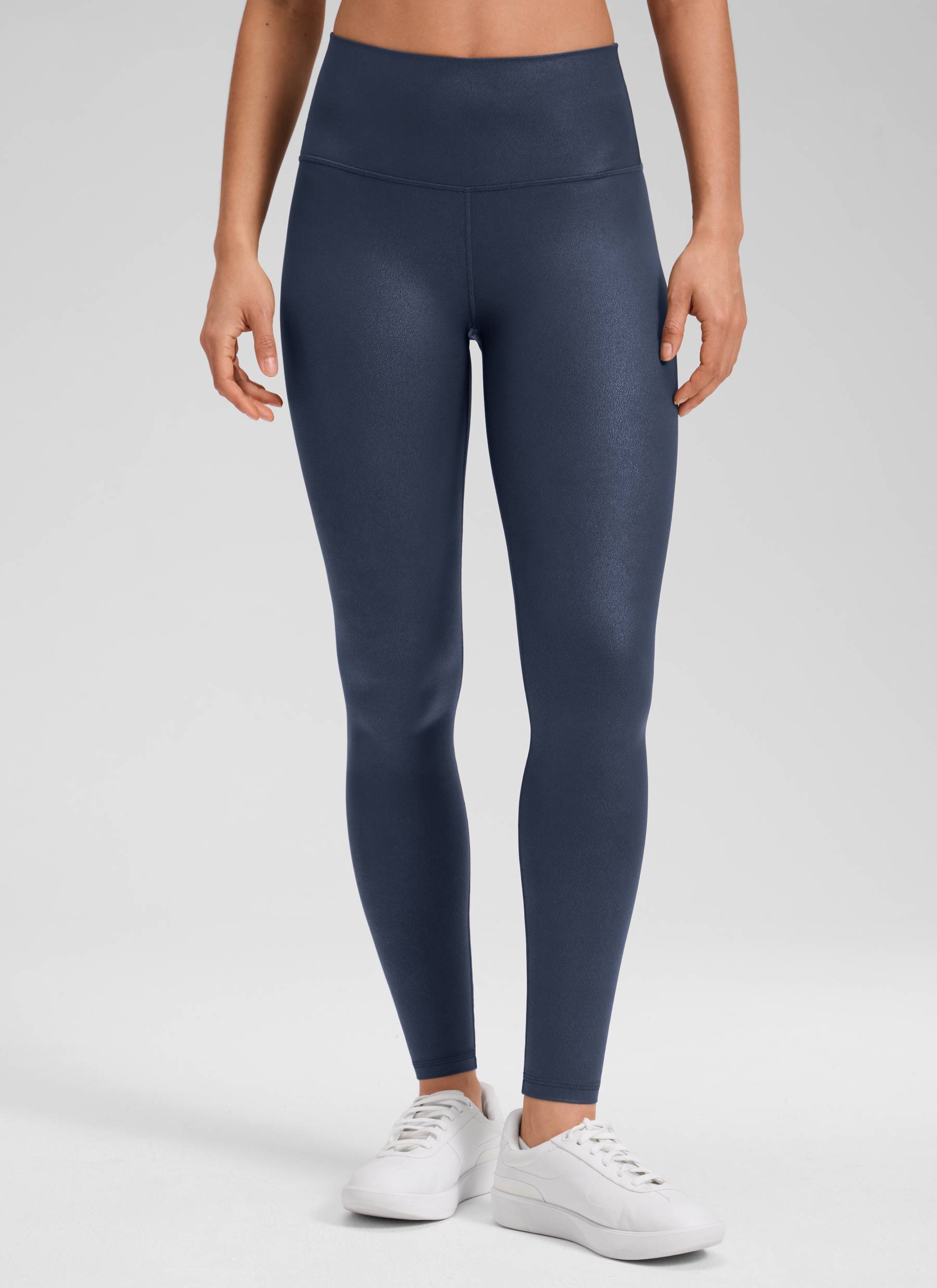CRZ YOGA Women Butterluxe Matte Faux Leather Leggings 28' Real Navy Foil Pattern