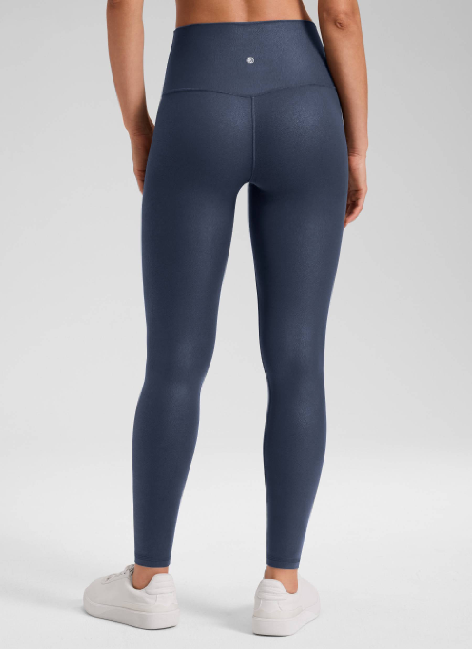 CRZ YOGA Women Butterluxe Matte Faux Leather Leggings 28' Real Navy Foil Pattern