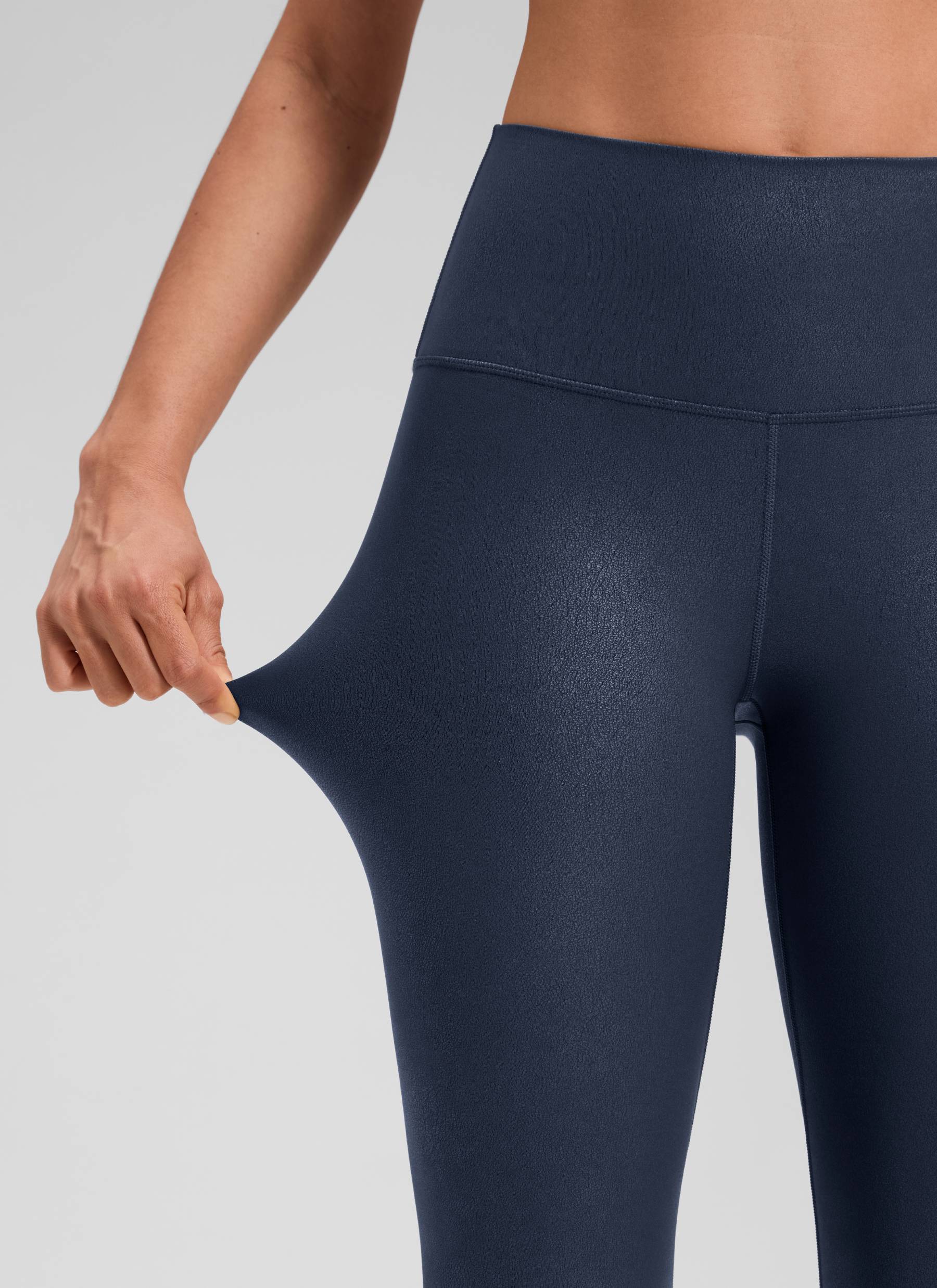 CRZ YOGA Women Butterluxe Matte Faux Leather Leggings 28' Real Navy Foil Pattern @model_info:Larissa