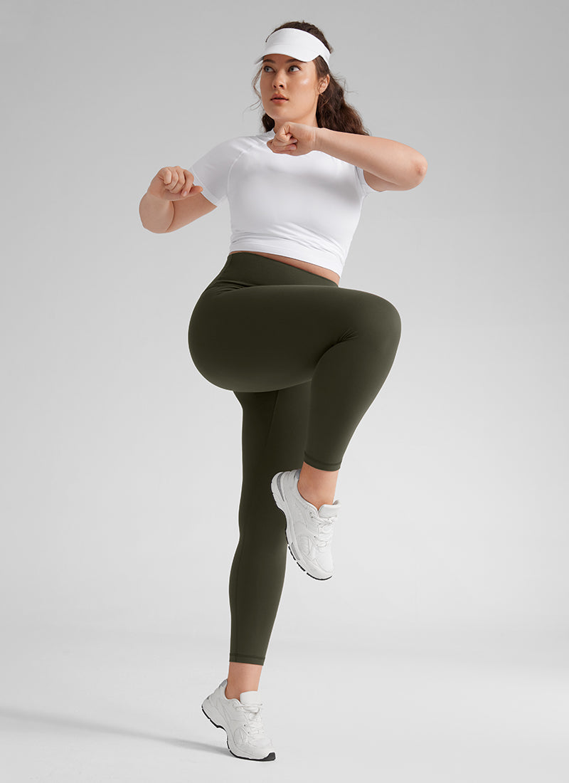 CRZ YOGA Women's Yoga High Rise Plus Size Butterluxe Leggings 25'' Olive Green