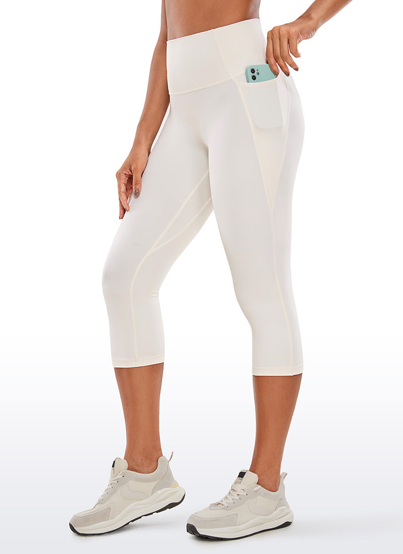 CRZ YOGA Womens Butterluxe High Waist Pockets Capri Leggings 19'' White Apricot