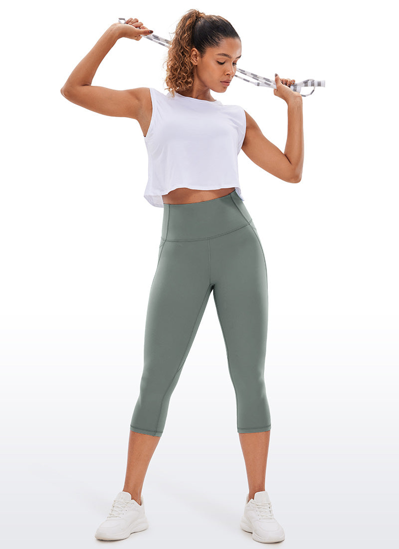 CRZ YOGA Womens Butterluxe High Waist Pockets Capri Leggings 19'' Grey Sage