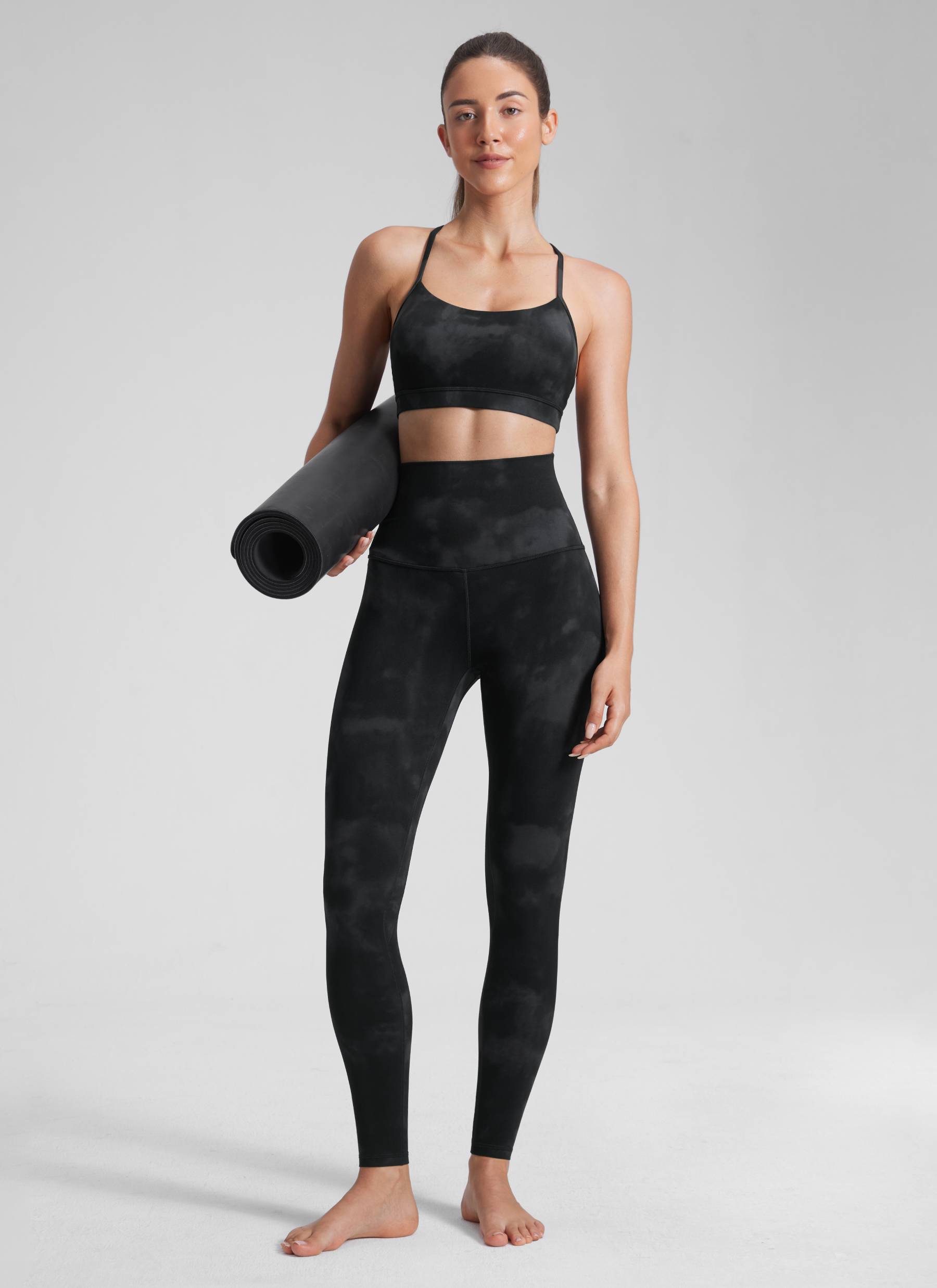 CRZ YOGA Women's Yoga Super High Waist Butterluxe Yoga Leggings 28'' Black Tie Dye Flowers