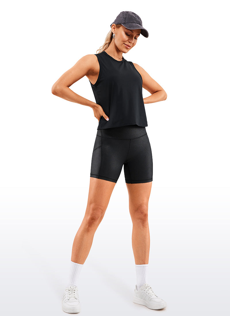 CRZ YOGA Women's Yoga High Rise Biker Butterluxe Pockets Shorts 5'' Black Classic Leather