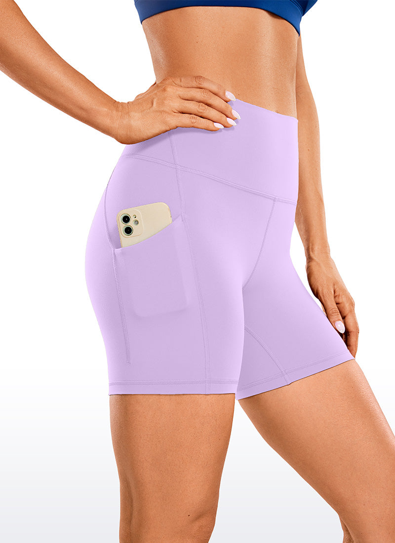 CRZ YOGA Women's Yoga High Rise Biker Butterluxe Pockets Shorts 5'' Elfin Purple