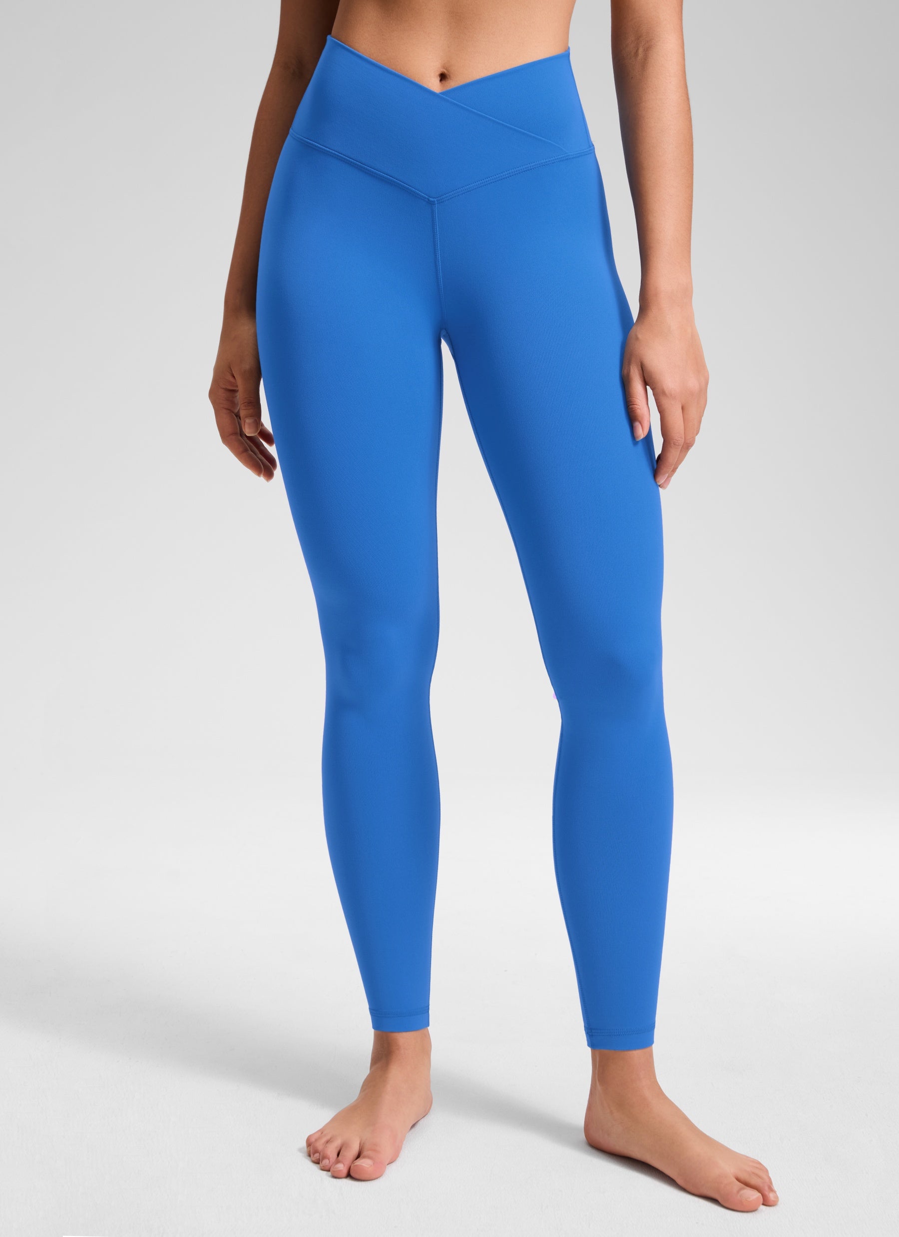 CRZ YOGA Women's High Rise Butterluxe Yoga Leggings 28'' V Cross Waist Sparkle Blue