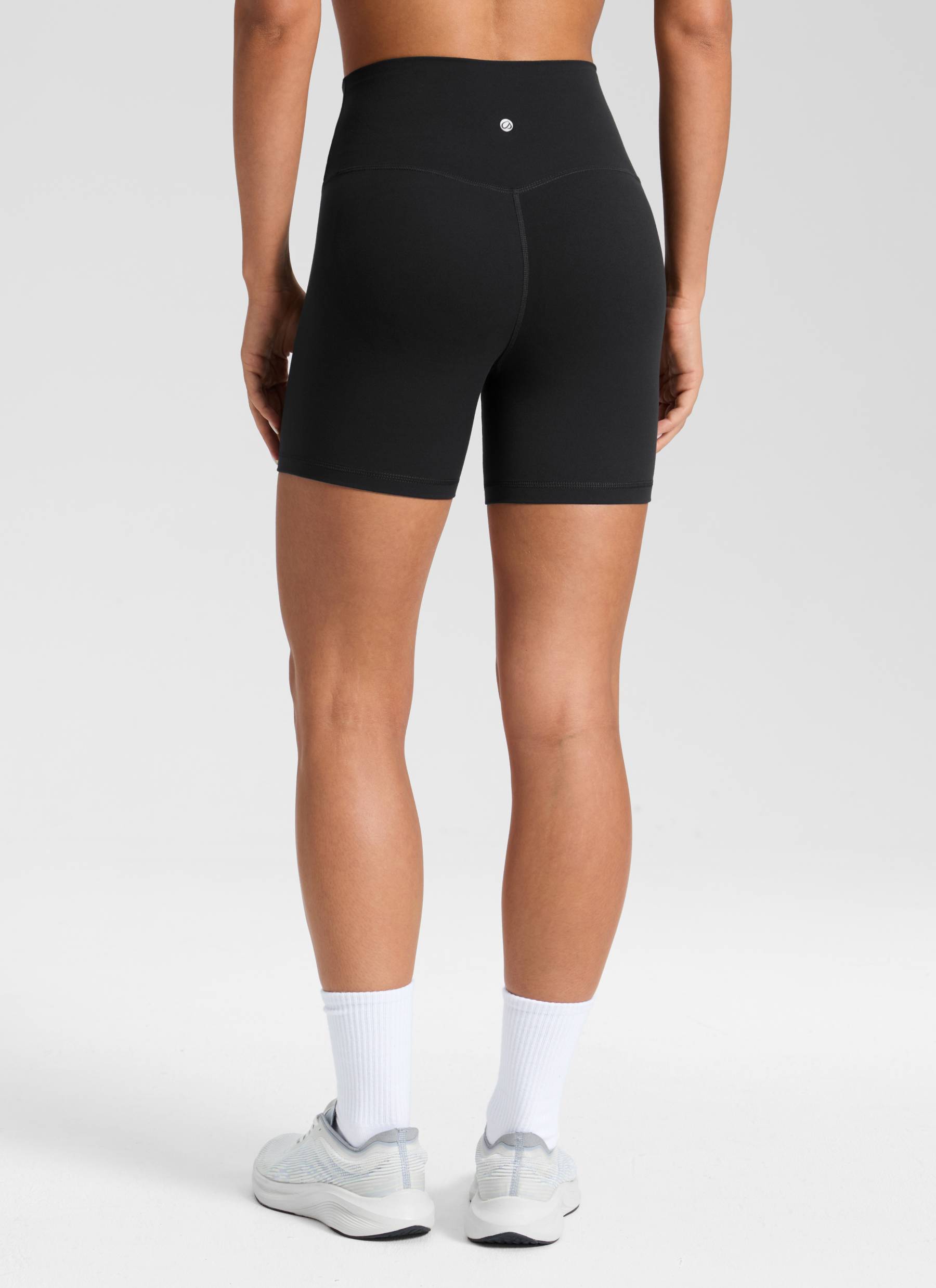 CRZ YOGA Women's High Rise Butterluxe V Cross Waist Biker Shorts 5'' Black