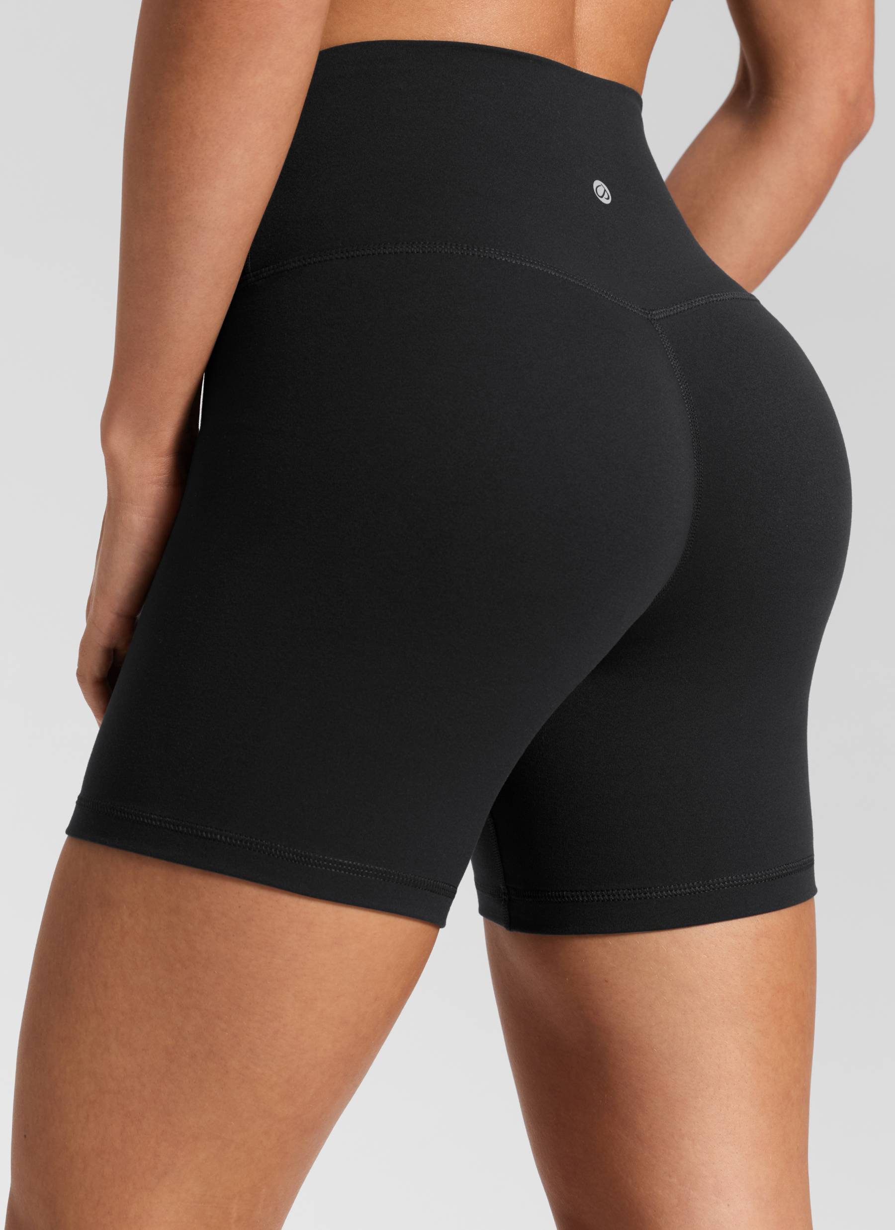 CRZ YOGA Women's High Rise Butterluxe V Cross Waist Biker Shorts 5'' Black