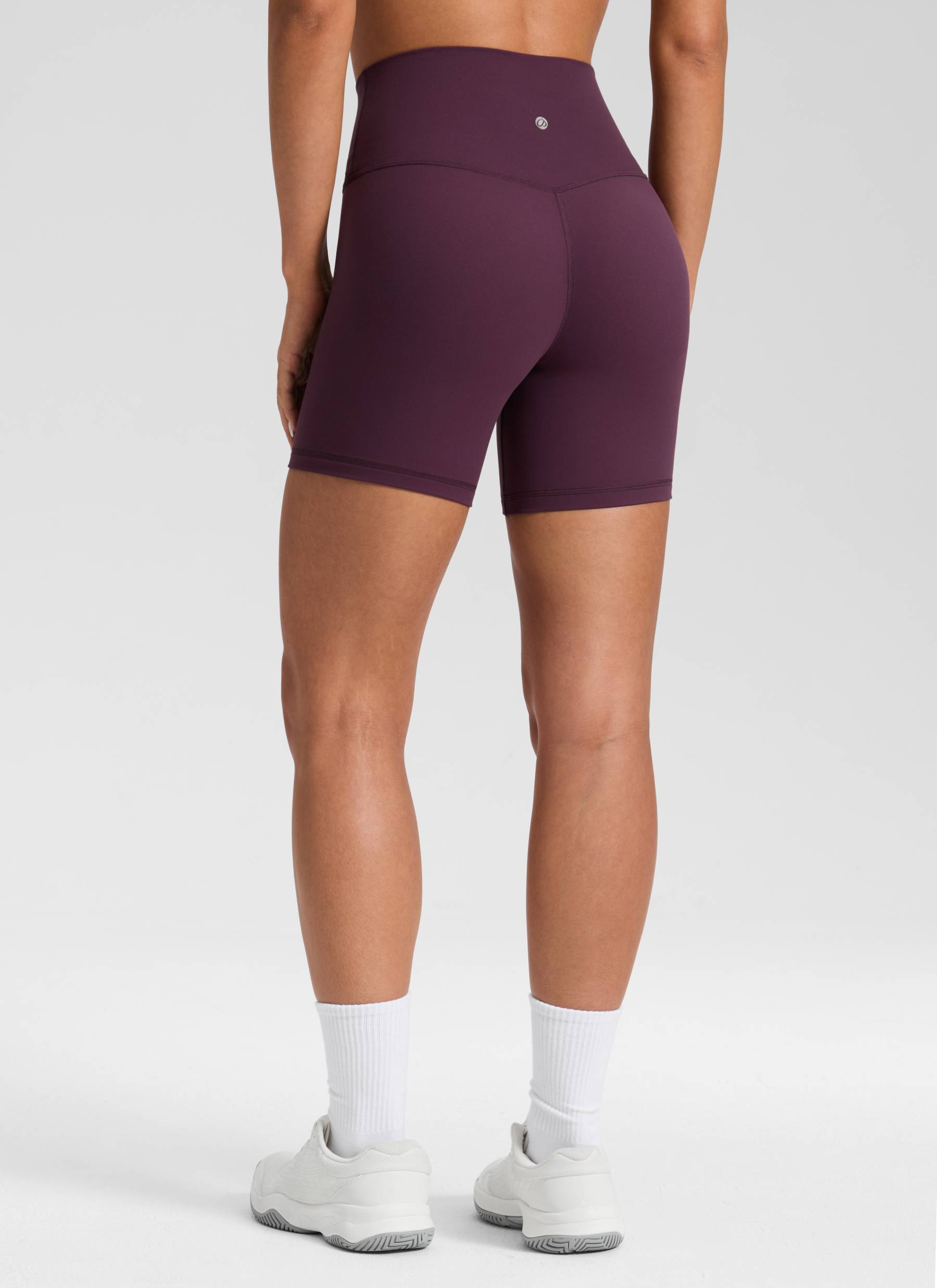 CRZ YOGA Women's High Rise Butterluxe V Cross Waist Biker Shorts 5'' Deep Purple