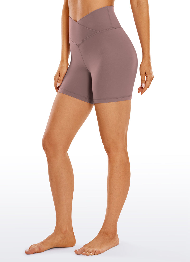 CRZ YOGA Women's High Rise Butterluxe V Cross Waist Biker Shorts 5'' Mauve