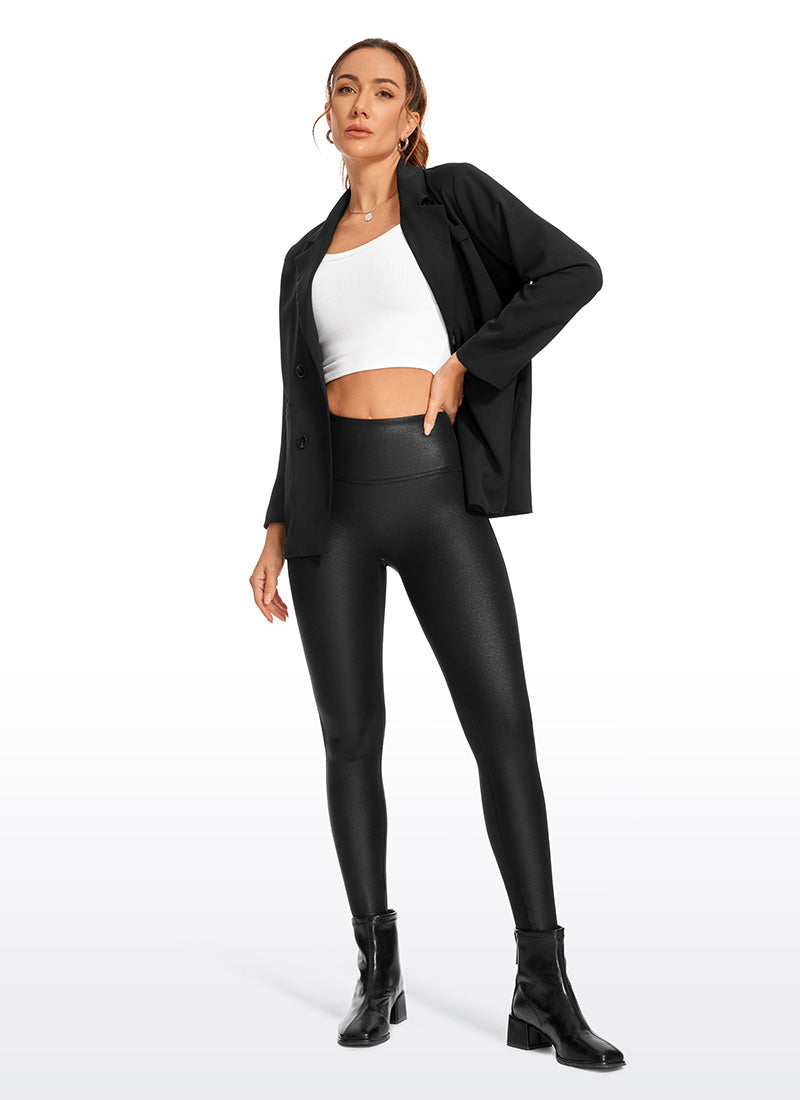 CRZ YOGA Women Butterluxe Matte Faux Leather No Front Seam Leggings 26.5'' Black Classic Leather