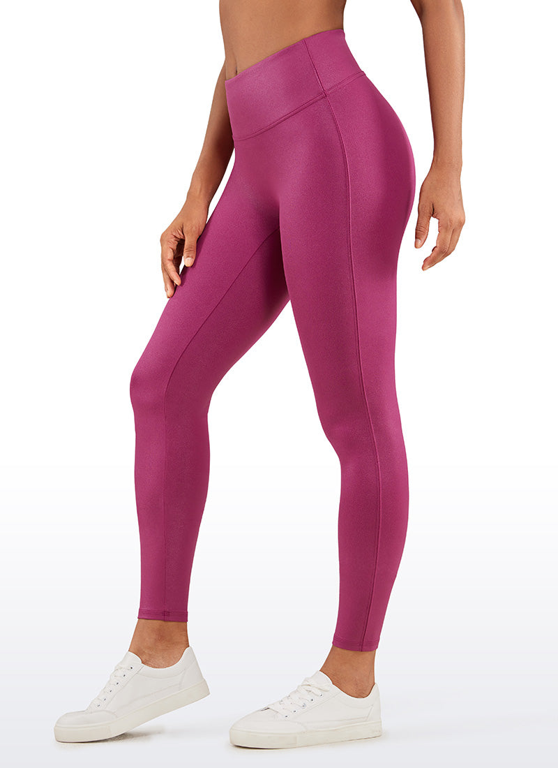CRZ YOGA Women Butterluxe Matte Faux Leather No Front Seam Leggings 26.5'' Magenta Purple Classic Pattern
