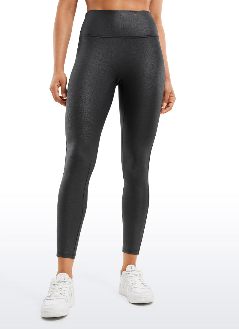 CRZ YOGA Women Butterluxe Matte Faux Leather No Front Seam Leggings 25'' Black Foil Pattern