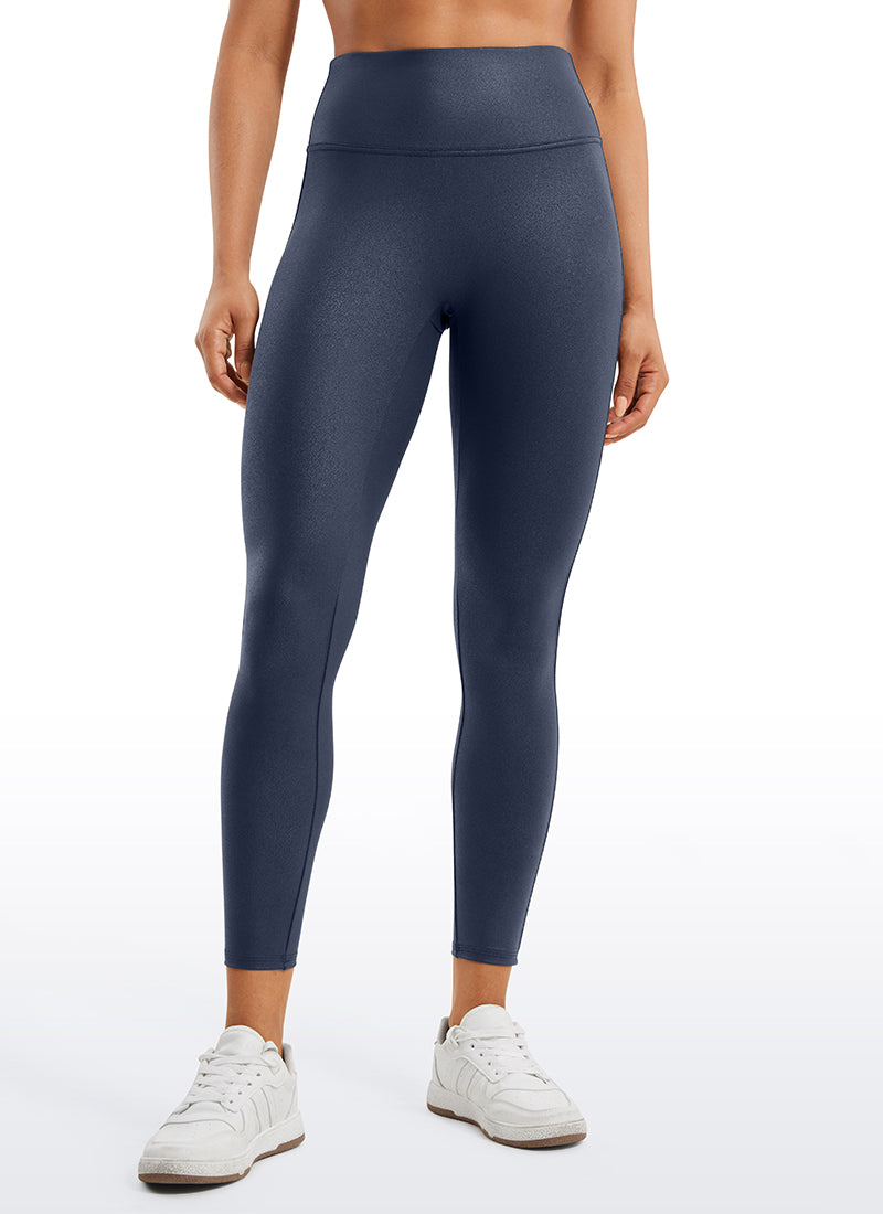 CRZ YOGA Women Butterluxe Matte Faux Leather No Front Seam Leggings 25'' Real Navy Foil Pattern