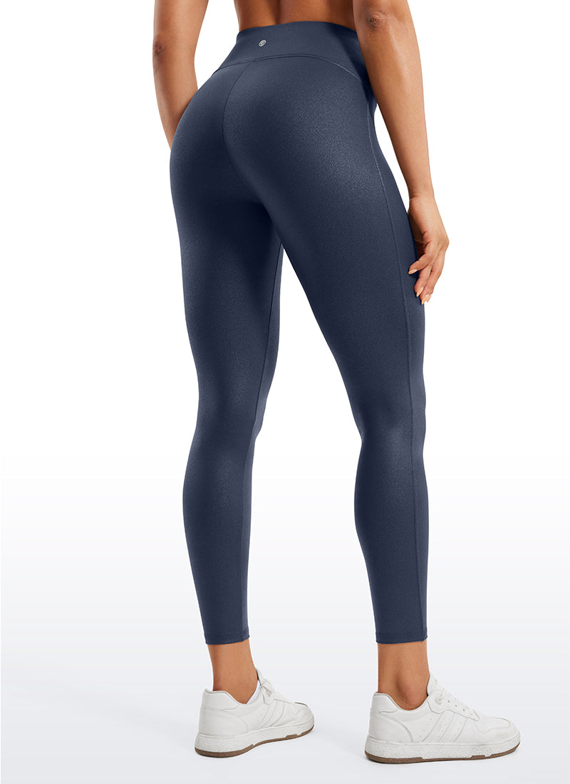 CRZ YOGA Women Butterluxe Matte Faux Leather No Front Seam Leggings 25'' Real Navy Foil Pattern