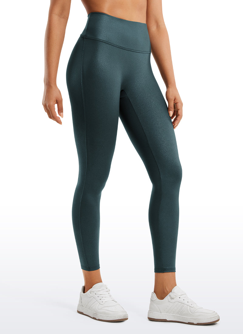 CRZ YOGA Women Butterluxe Matte Faux Leather No Front Seam Leggings 25'' Forest Dark Green Foil Pattern