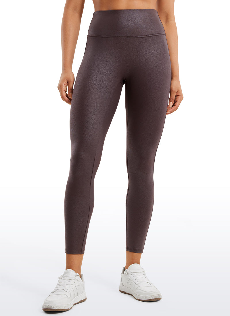 CRZ YOGA Women Butterluxe Matte Faux Leather No Front Seam Leggings 25'' Hot Fudge Brown Foil Pattern
