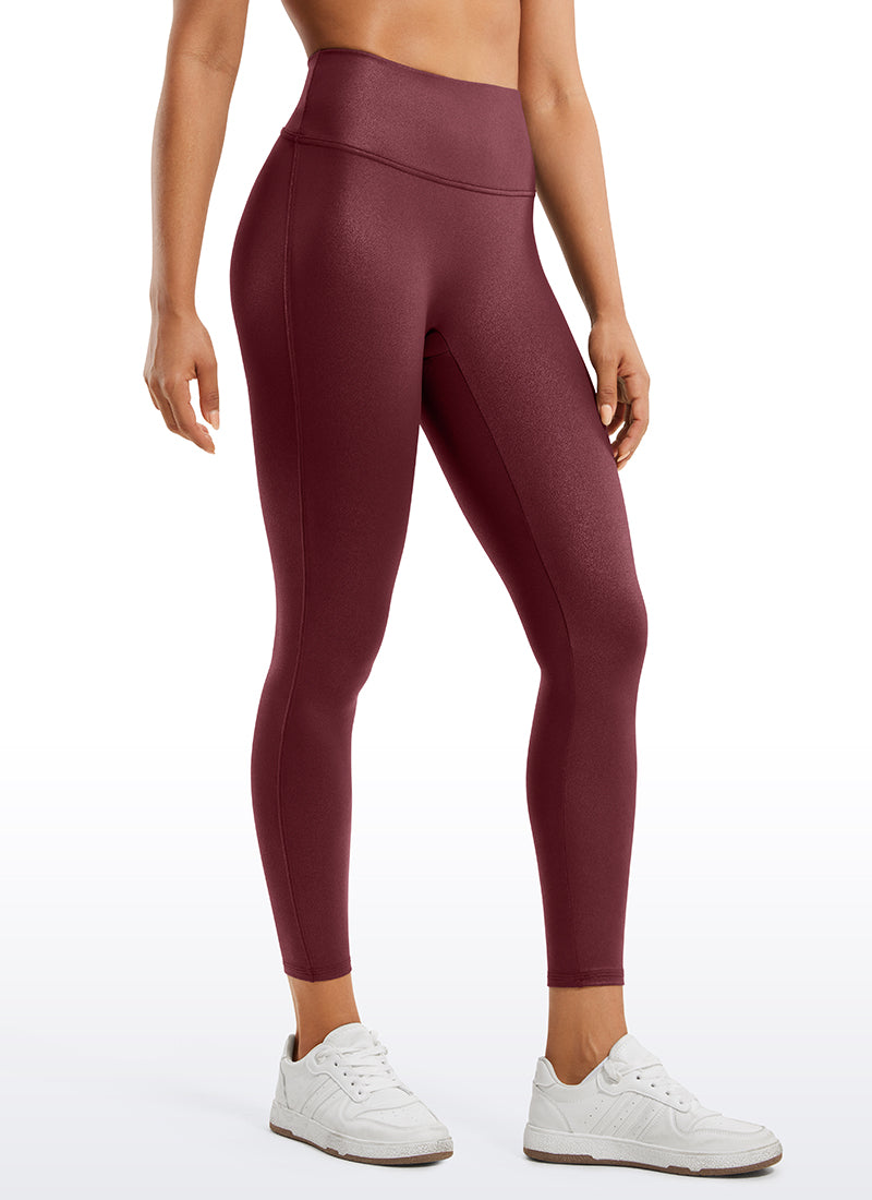 CRZ YOGA Women Butterluxe Matte Faux Leather No Front Seam Leggings 25'' Red Merlot Foil Pattern