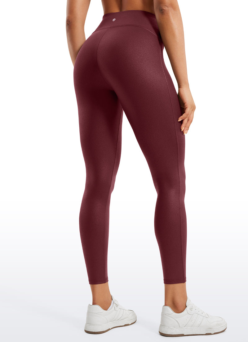 CRZ YOGA Women Butterluxe Matte Faux Leather No Front Seam Leggings 25'' Red Merlot Foil Pattern