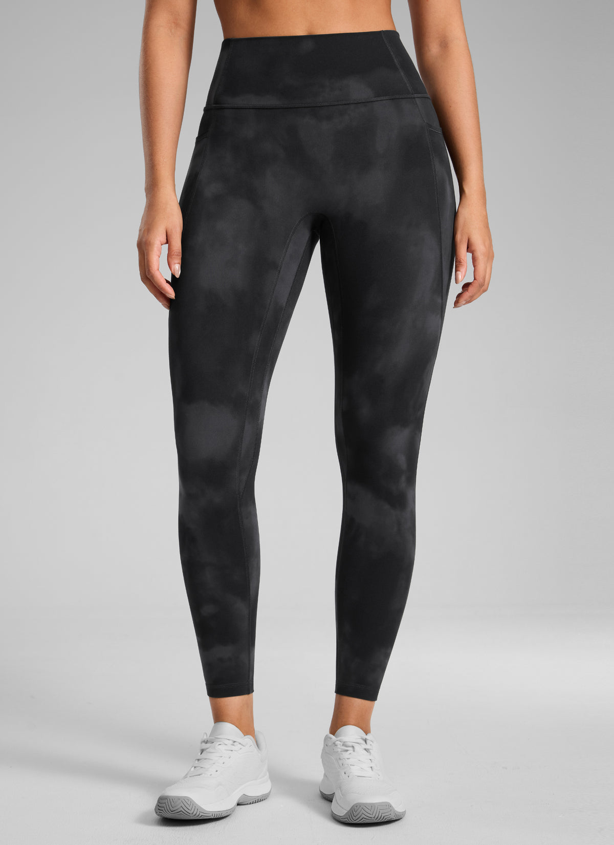 CRZ YOGA Women's Butterlift High Rise No Front Seam Pocket Legging Black Tie Dye Flowers @model_info:C