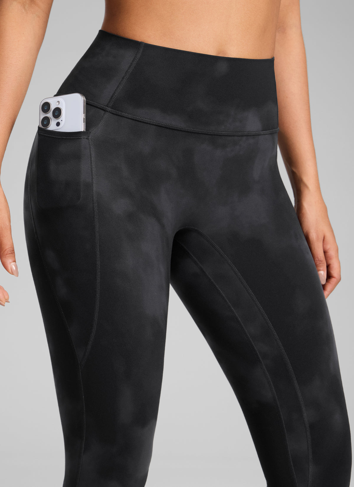 CRZ YOGA Women's Butterlift High Rise No Front Seam Pocket Legging Black Tie Dye Flowers @model_info:C
