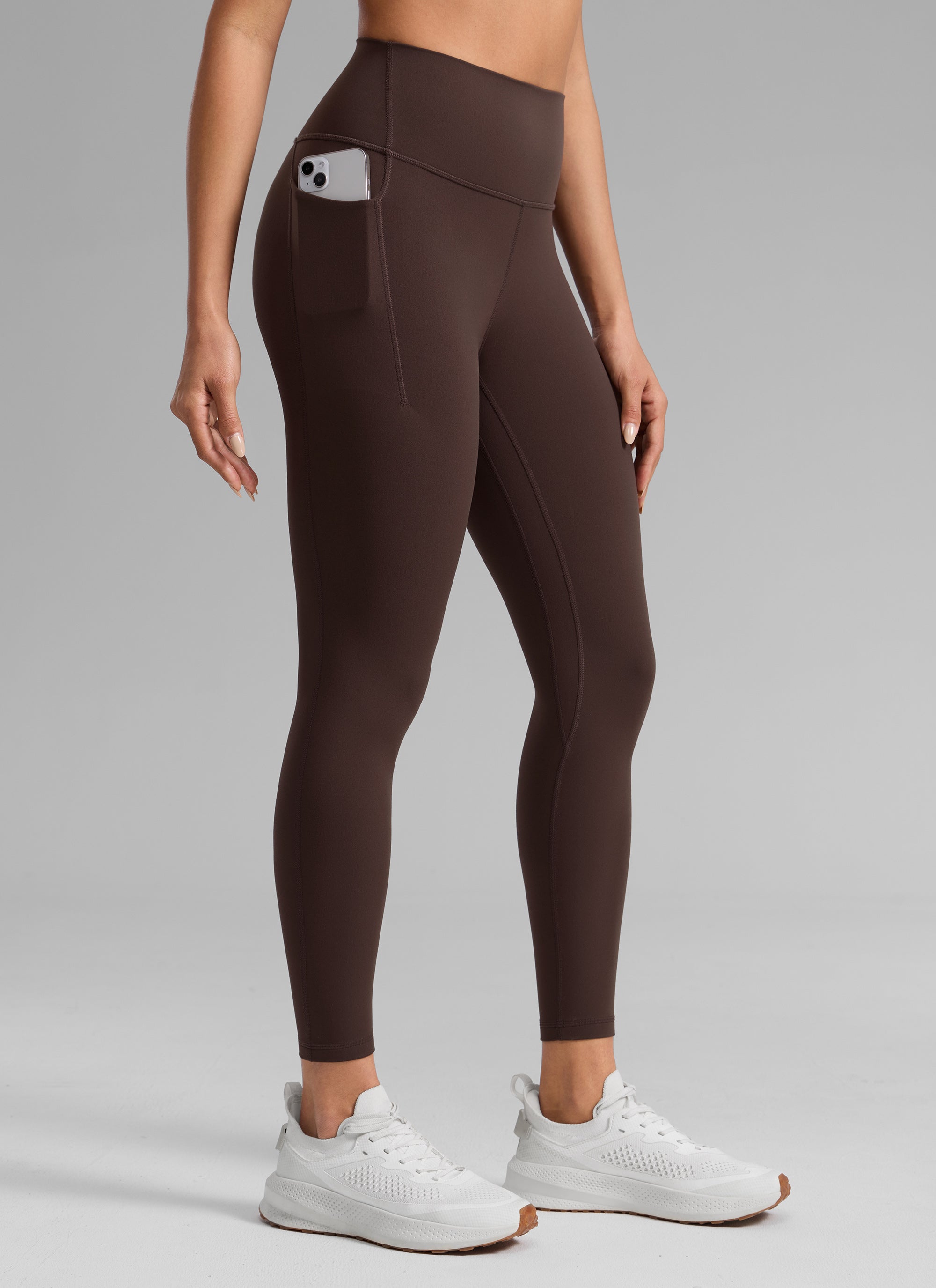 CRZ YOGA Women's Butterlift Workout High Rise Pocket Leggings 25'' Hot Fudge Brown @model_info:Dany