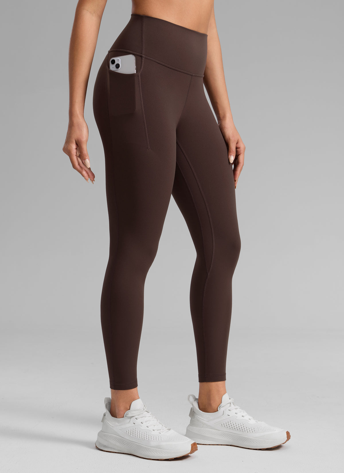 CRZ YOGA Women's Butterlift Workout High Rise Pocket Leggings 25'' Hot Fudge Brown @model_info:Dany