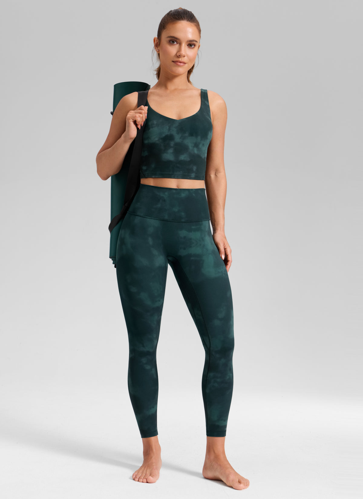 CRZ YOGA Women's Butterluxe Yoga High Rise No Front Seam Legging 25'' Emerald Green Tie-Dye Flowers @model_info:A