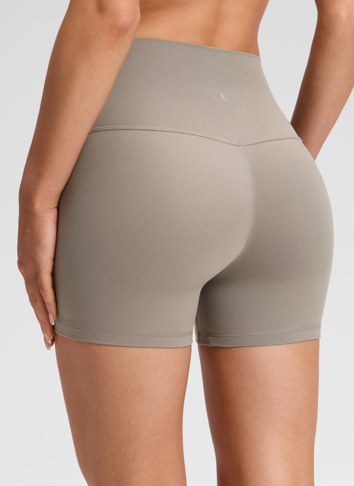 CRZ YOGA Women's Butterluxe Yoga High Rise No Front Seam Shorts 4'' Warm Ash Grey @model_info:Milena