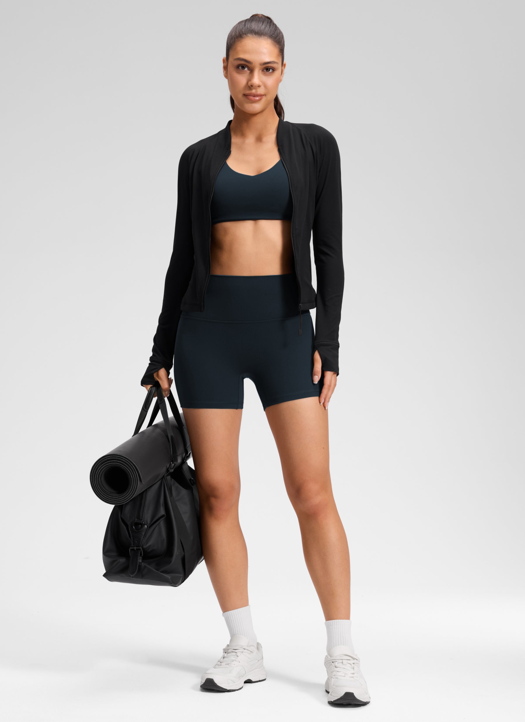 CRZ YOGA Women's Butterluxe Yoga High Rise No Front Seam Shorts 4'' True Navy