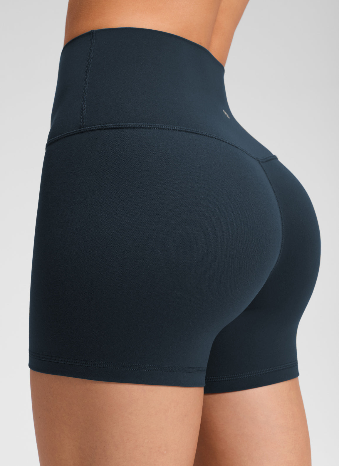 CRZ YOGA Women's Butterluxe Yoga High Rise No Front Seam Shorts 4'' True Navy