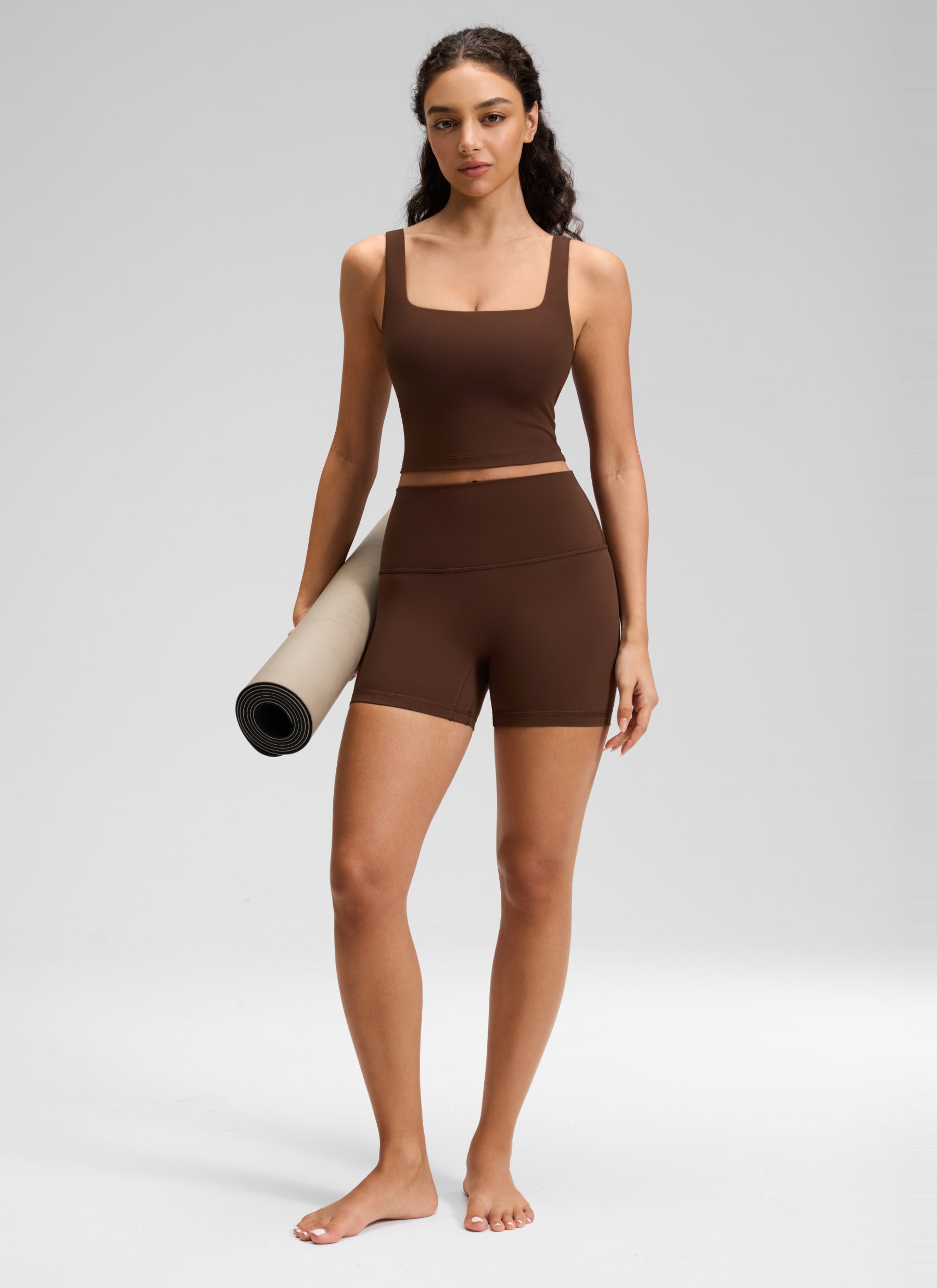 CRZ YOGA Women's Butterluxe Yoga High Rise No Front Seam Shorts 4'' Lava Brown
