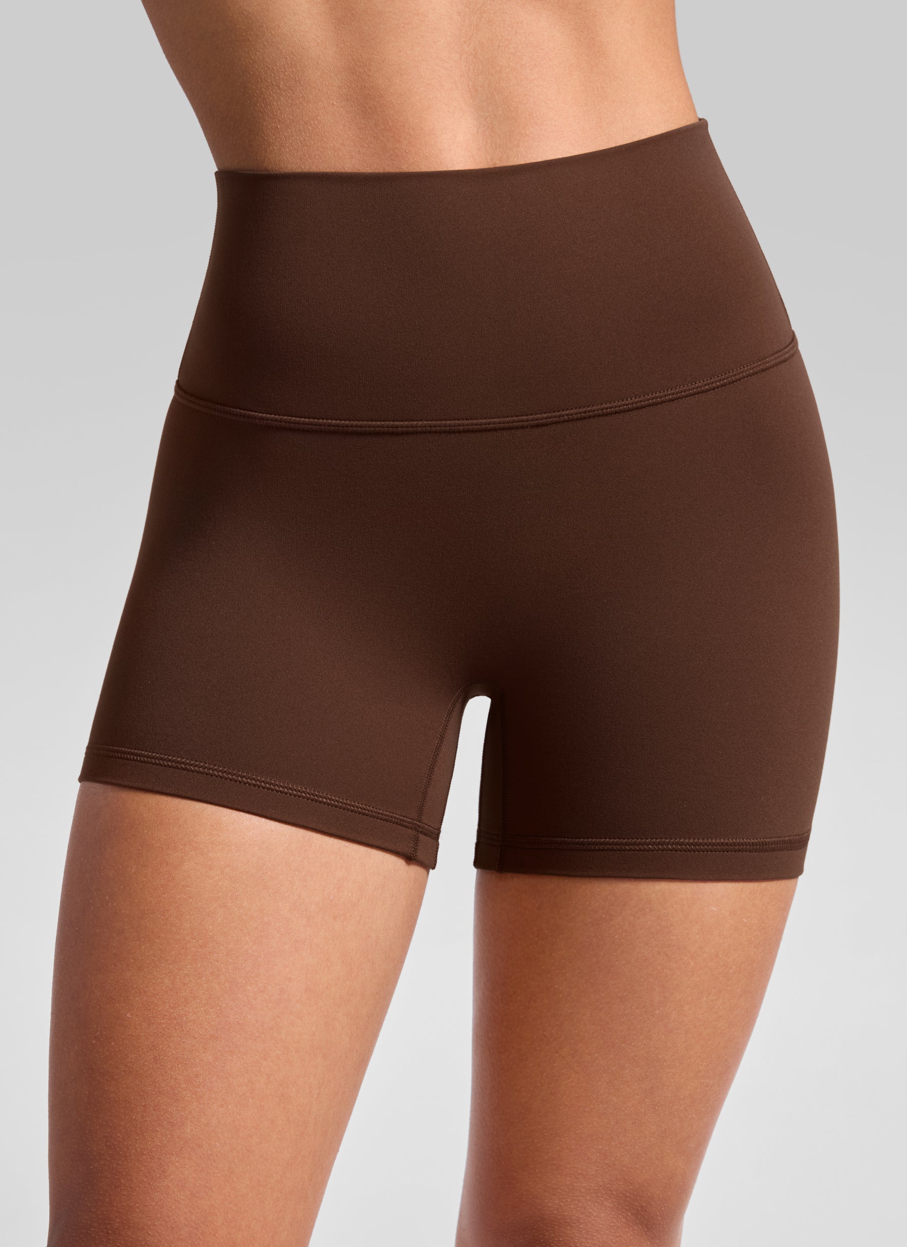 CRZ YOGA Women's Butterluxe Yoga High Rise No Front Seam Shorts 4'' Lava Brown