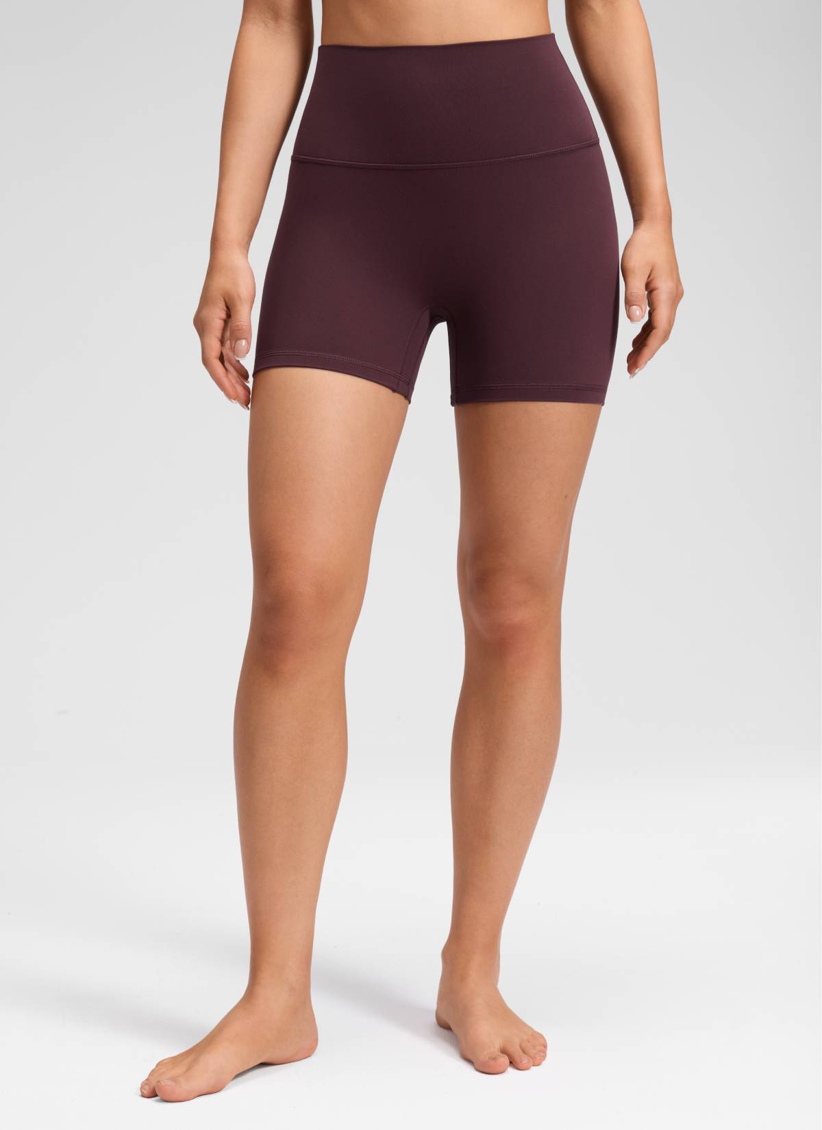 CRZ YOGA Women's Butterluxe Yoga High Rise No Front Seam Shorts 4'' Ripe Plum @model_info:Milena