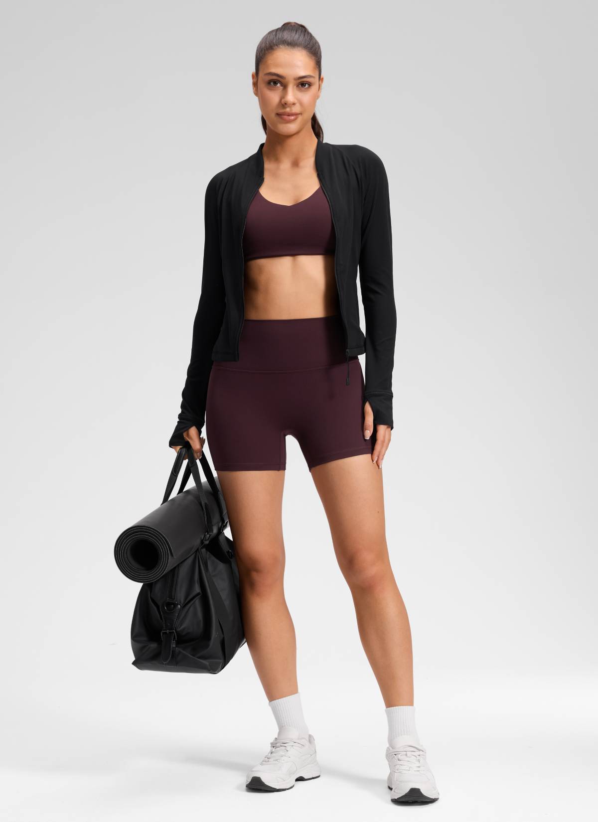 CRZ YOGA Women's Butterluxe Yoga High Rise No Front Seam Shorts 4'' Ripe Plum @model_info:Milena