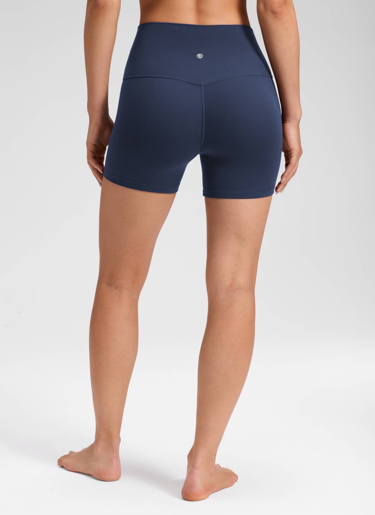 CRZ YOGA Women's Butterluxe Yoga High Rise No Front Seam Shorts 4'' Club Blue @model_info:Milena