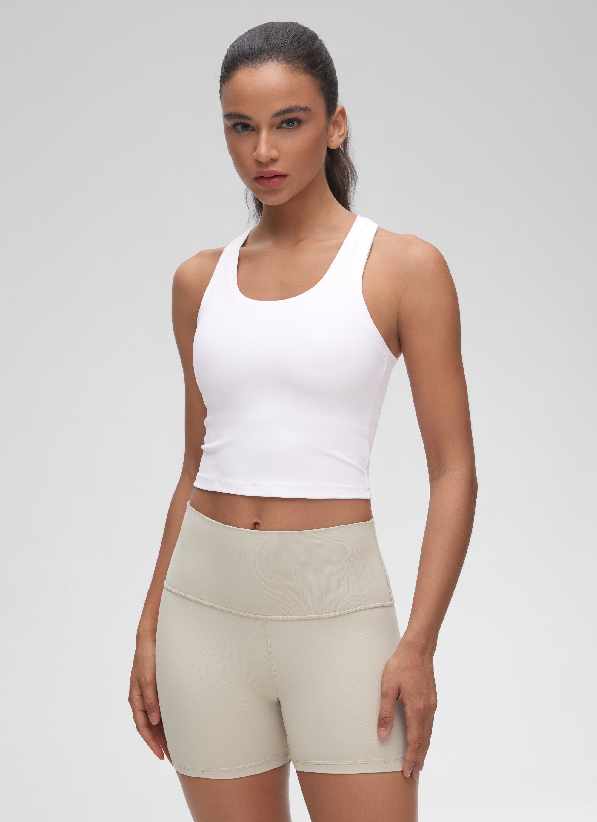 CRZ YOGA Women's Butterluxe Scoop Neck Racerback Cropped Lounge Yoga Tank White