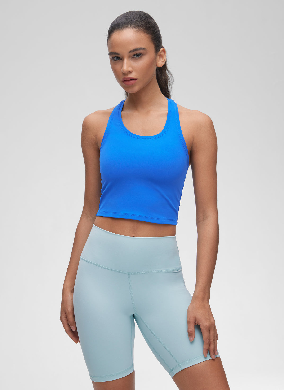CRZ YOGA Women's Butterluxe Scoop Neck Racerback Cropped Lounge Yoga Tank Sparkle Blue @model_info:Winma