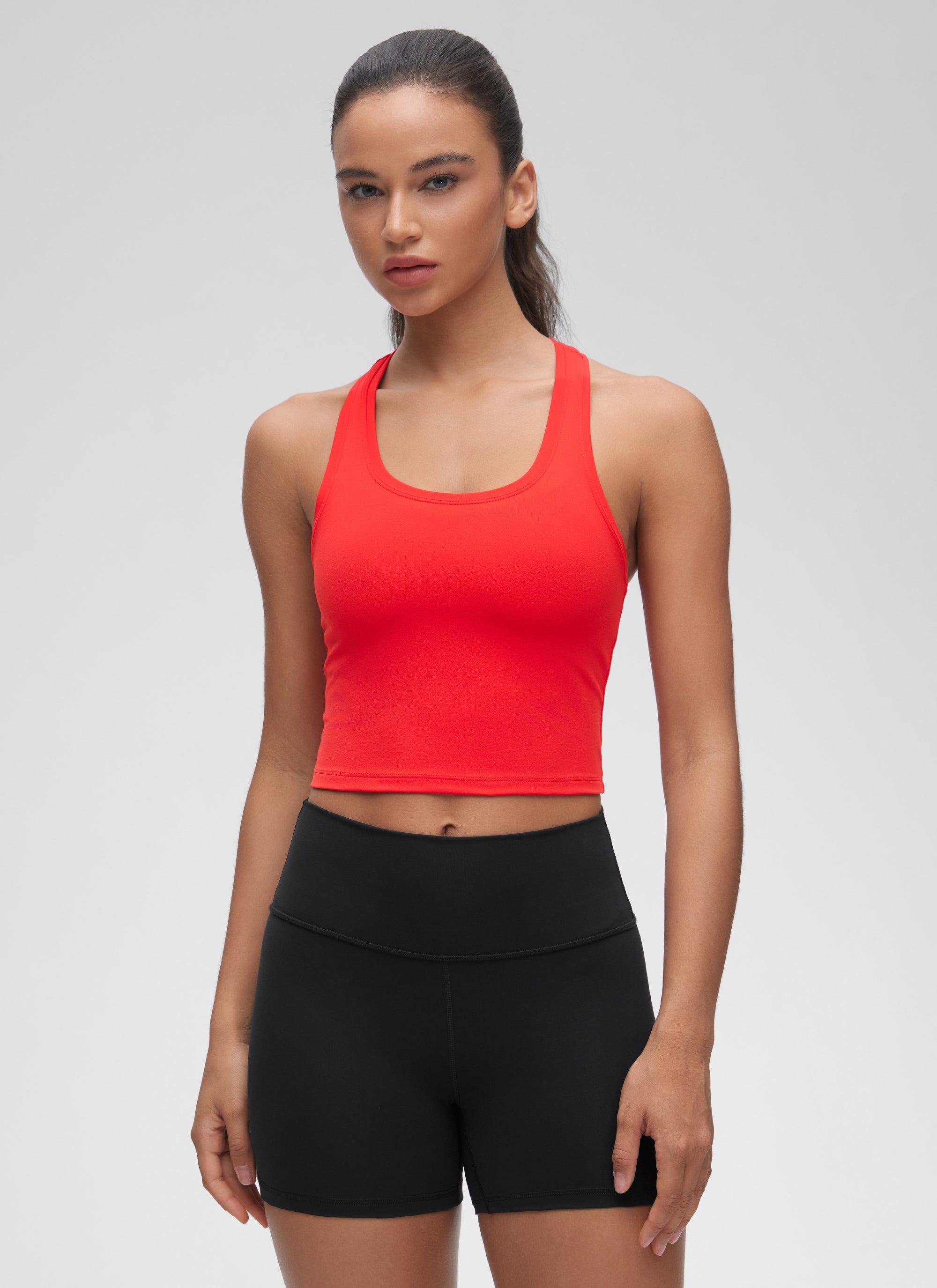 CRZ YOGA Women's Butterluxe Scoop Neck Racerback Cropped Lounge Yoga Tank Deep Red