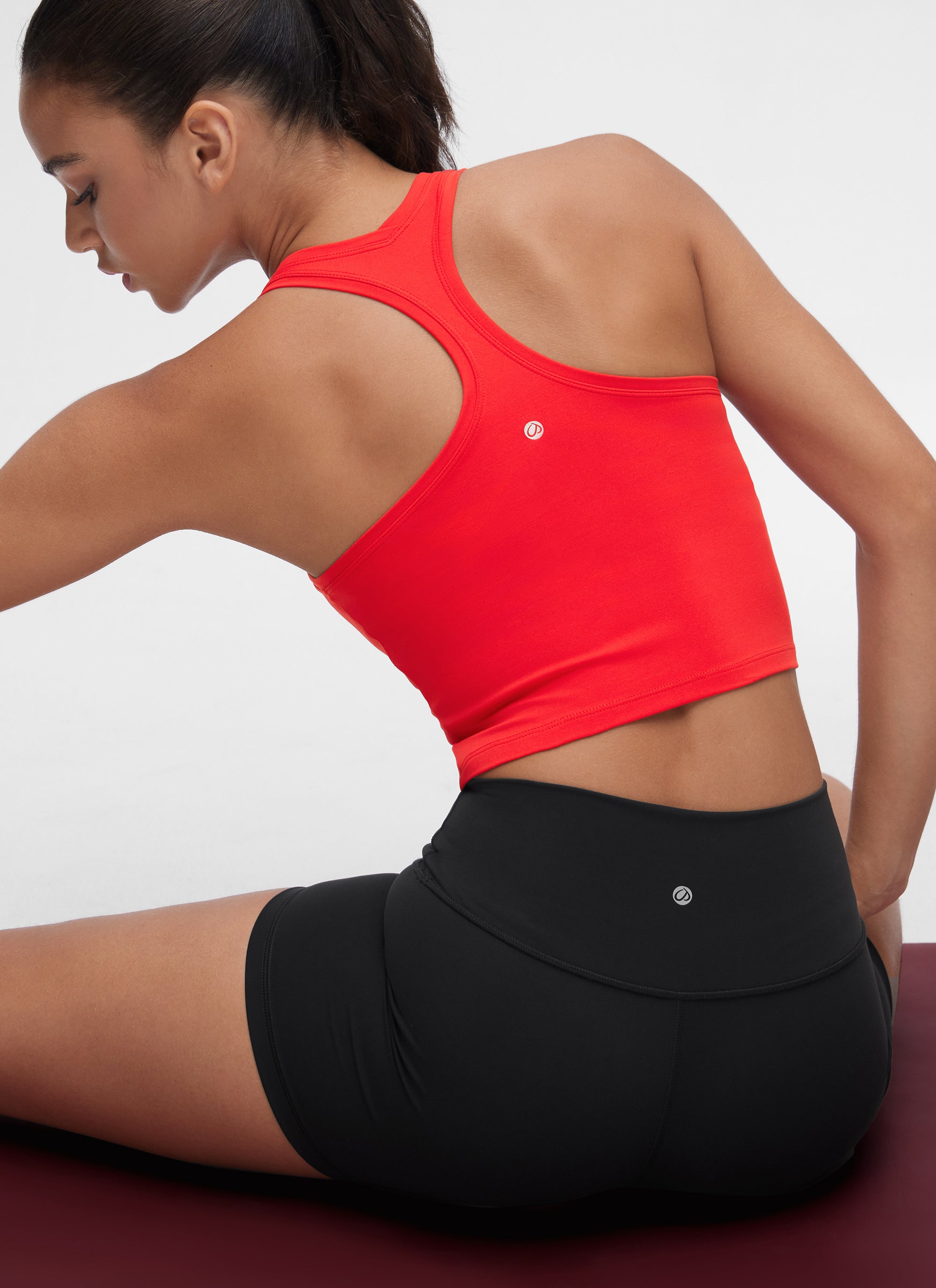 CRZ YOGA Women's Butterluxe Scoop Neck Racerback Cropped Lounge Yoga Tank Deep Red