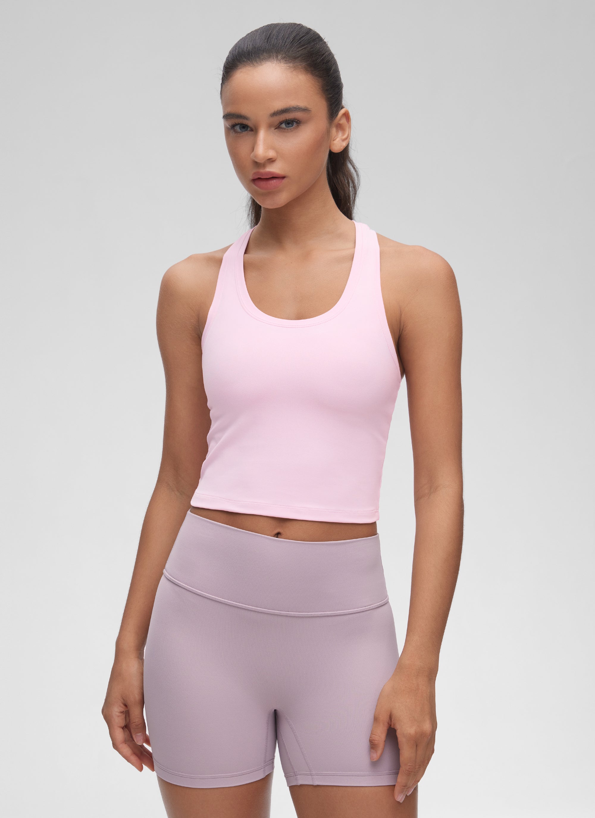 CRZ YOGA Women's Butterluxe Scoop Neck Racerback Cropped Lounge Yoga Tank Pink Peony